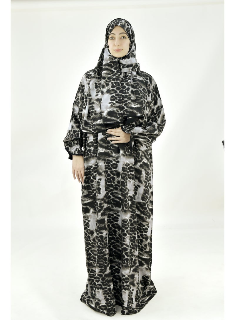  داماس كولكشن باس صلاة نسائي قطعة واحدة من قماش كريب فوكا فاخر مع وشاح متصل وجيب – ملابس صلاة شرعية مريحة - Image 1